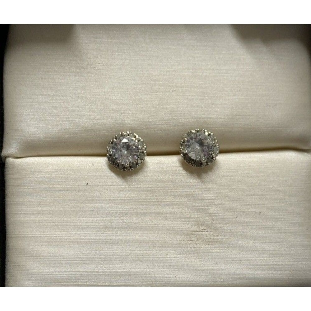 Diamond White Sapphire Sterling Silver Earrings Round Sparkle Halo Stud